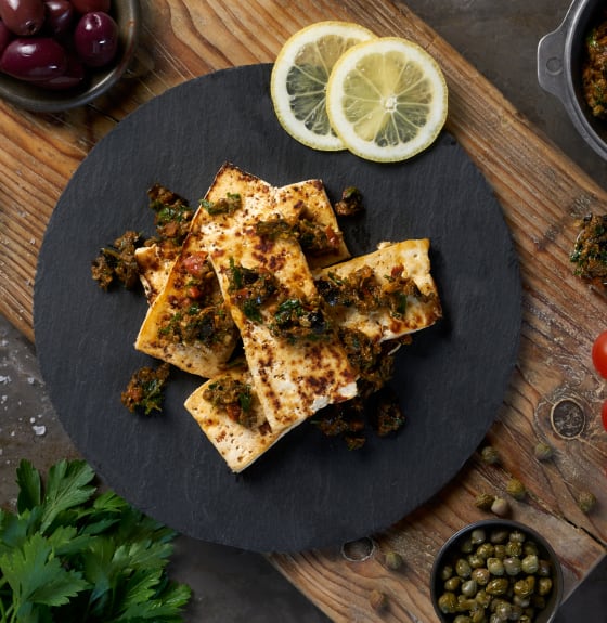 Tofu with Preserved Lemon & Olive Tapenade Recipes Cauldron Foods